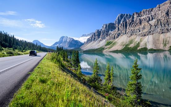 Drive at scenic vistas, including Bow Lake