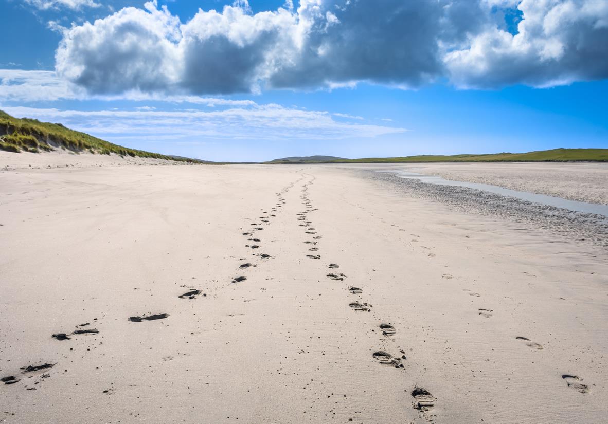 Footprints in the sand on Harris