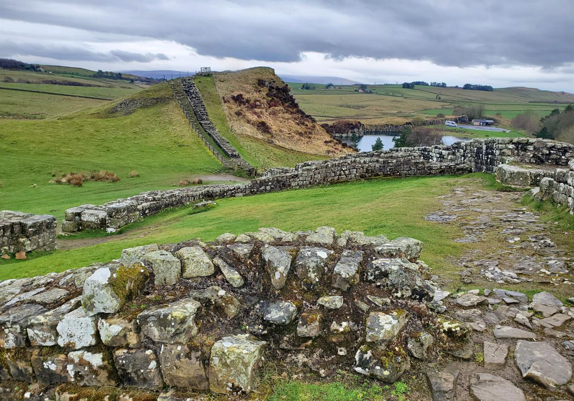 Wall cutting through the English countryside