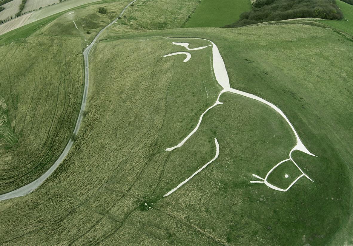 Aerial views of the white horse in wantage