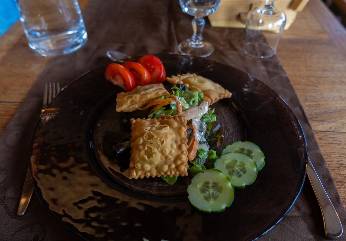 Plate of tourtons and salad