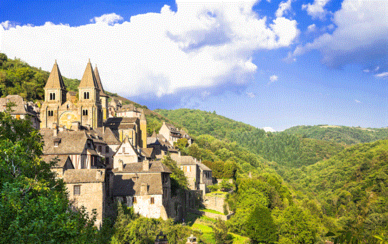 Spectacular sight of Conques and its abbey