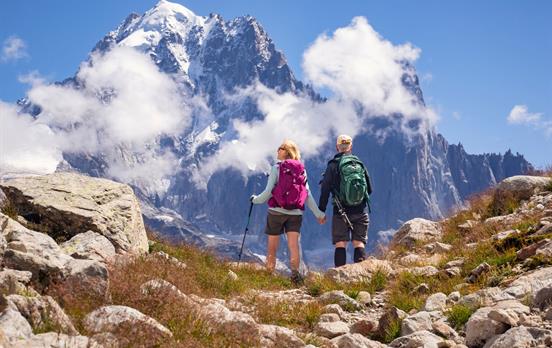 Snow capped mountain backdrop TMB