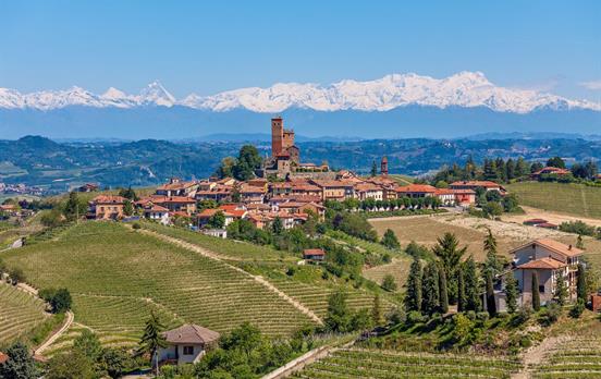 Backdrop of the high peaks of the Alps