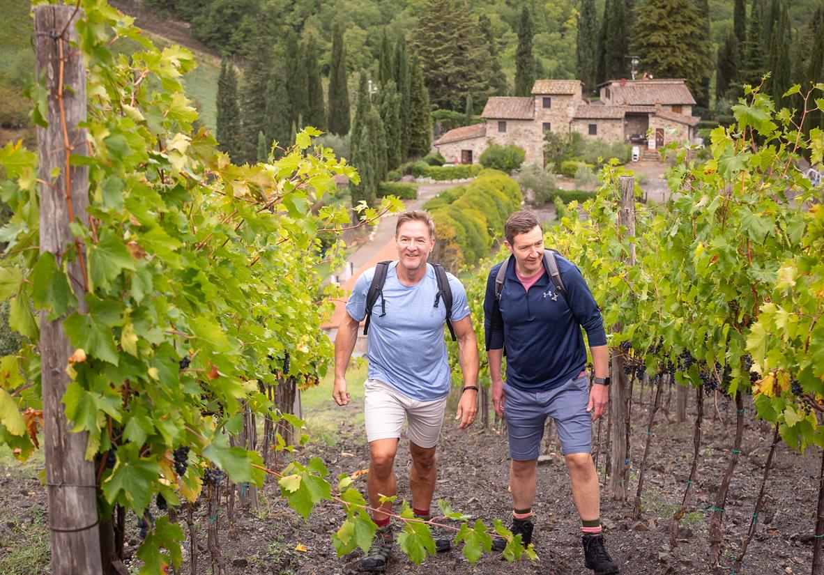 Walking through Chianti vineyards
