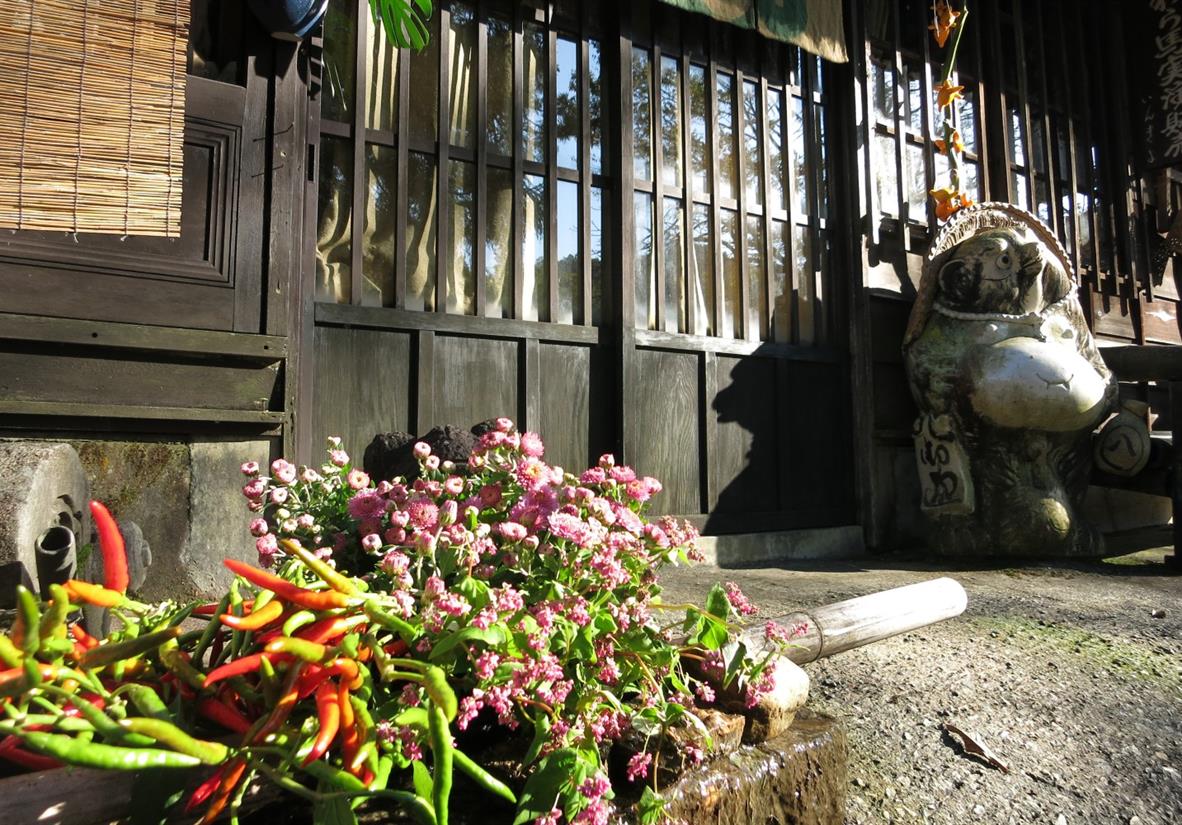 Tanuki at the door protecting the house