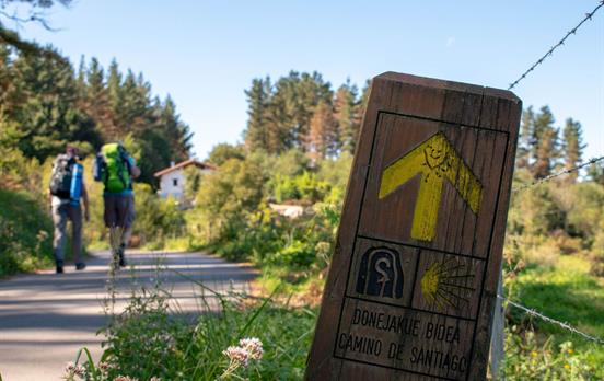 Camino del Norte Wegweiser und Pilger