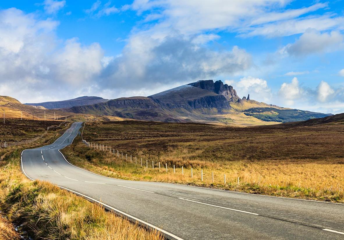 Driving towards the Storr rock formation on Skye