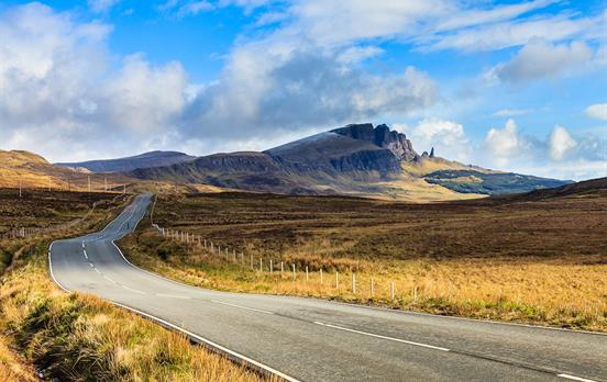 Driving towards the Storr rock formation on Skye