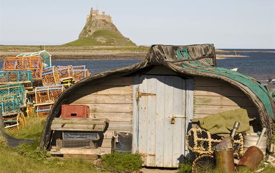 An innovative shed in front of Lindisfarne Castle
