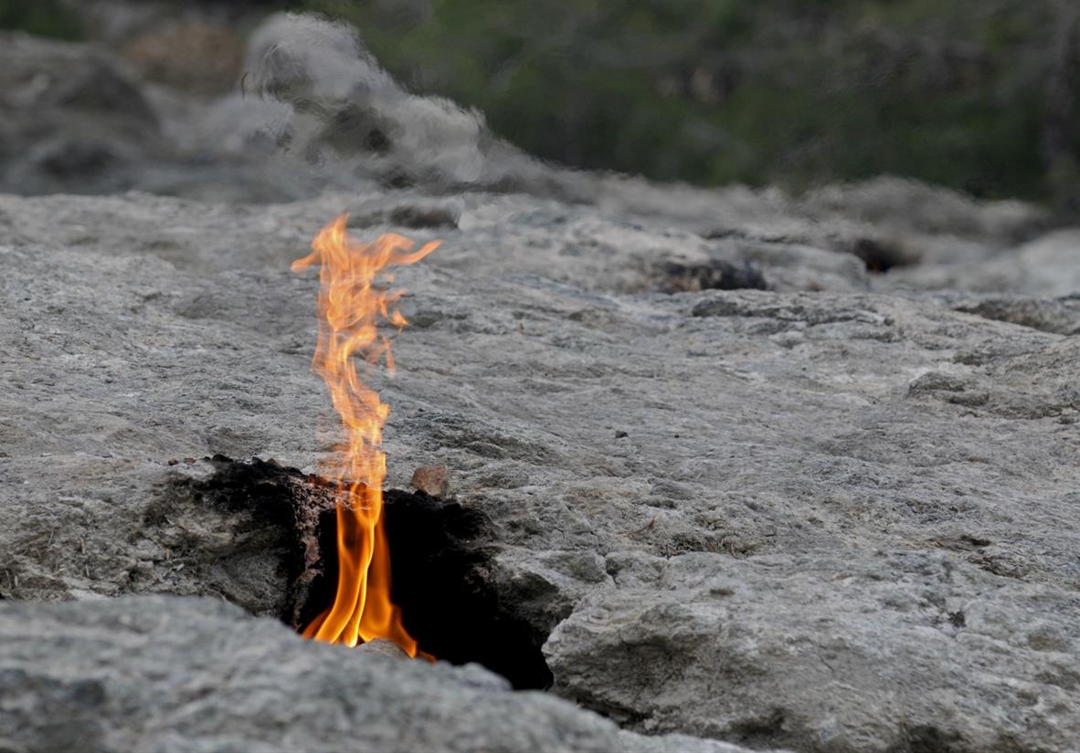 A flaming rock believed to be Mount Chimera