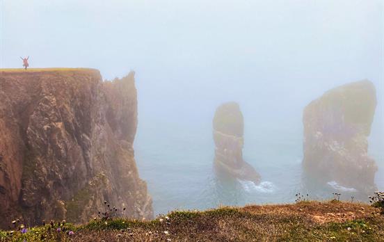 Misty sea stacks