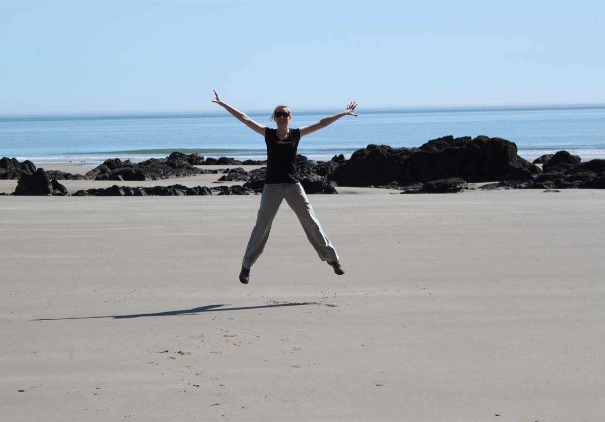 Jumping for joy on the Pembrokeshire Coast
