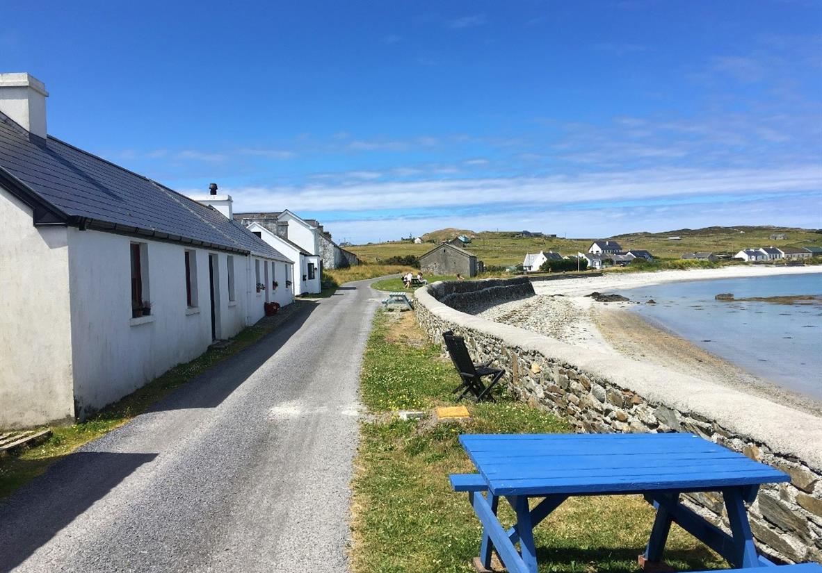 White cottages at East End Beach