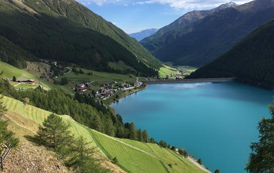 The turquoise-blue waters of Lake Vernago