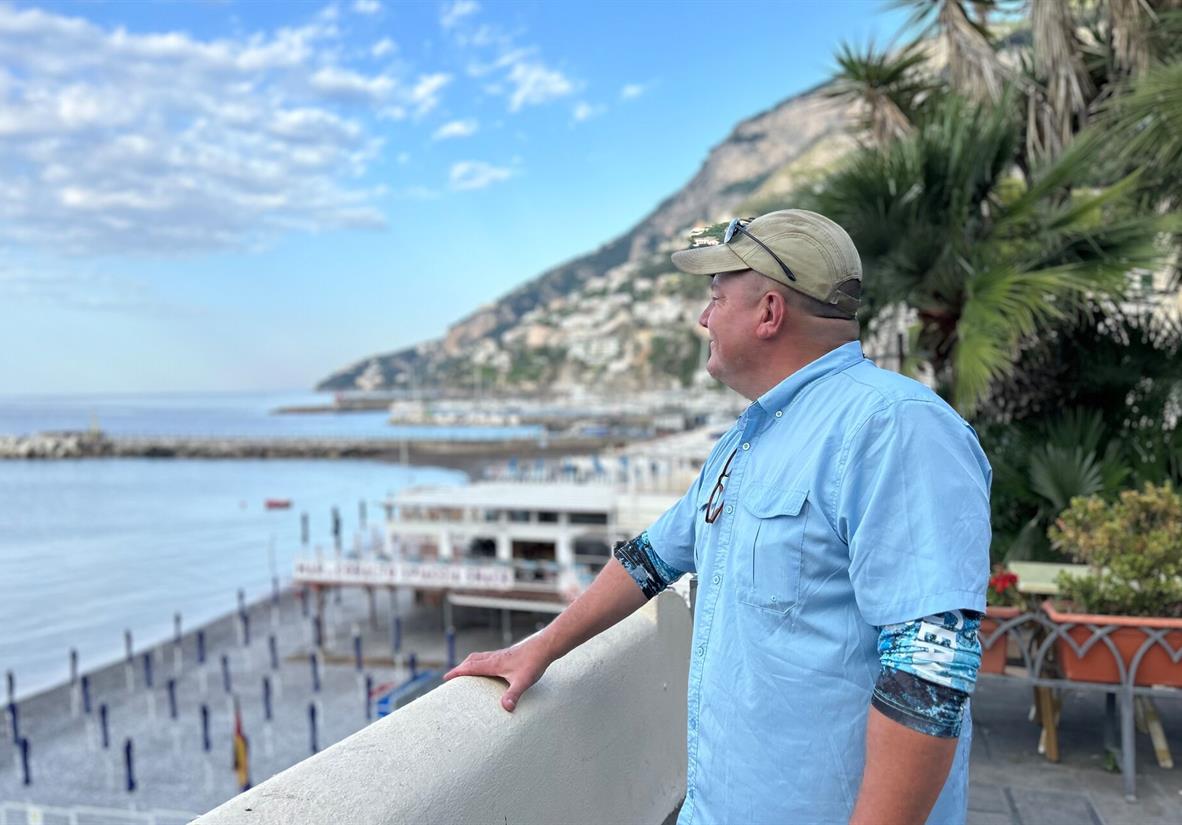 Taking a break to enjoy the views from Amalfi