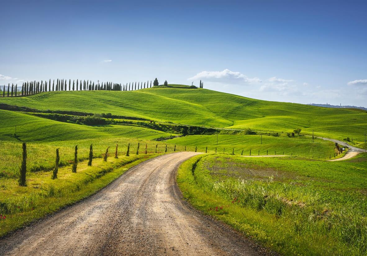 Durch grüne Hügel auf der Via Francigena