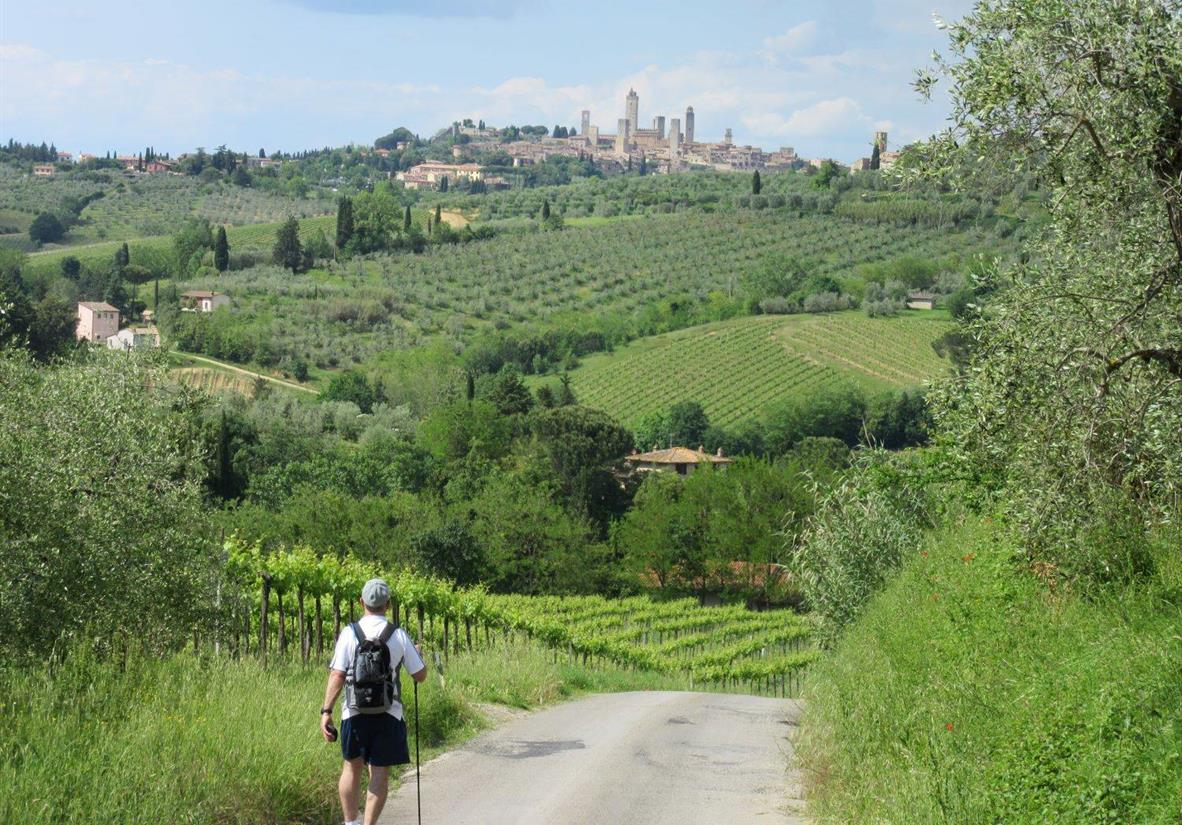 Walking towards medieval hilltop towns