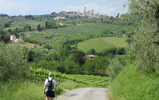 Walking towards medieval hilltop towns