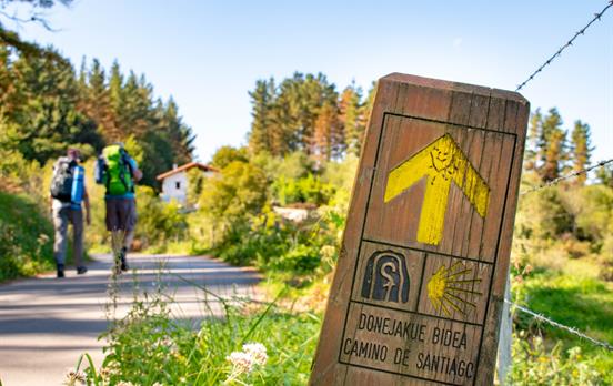 Wegweiser un Pilger auf dem Camino del Norte