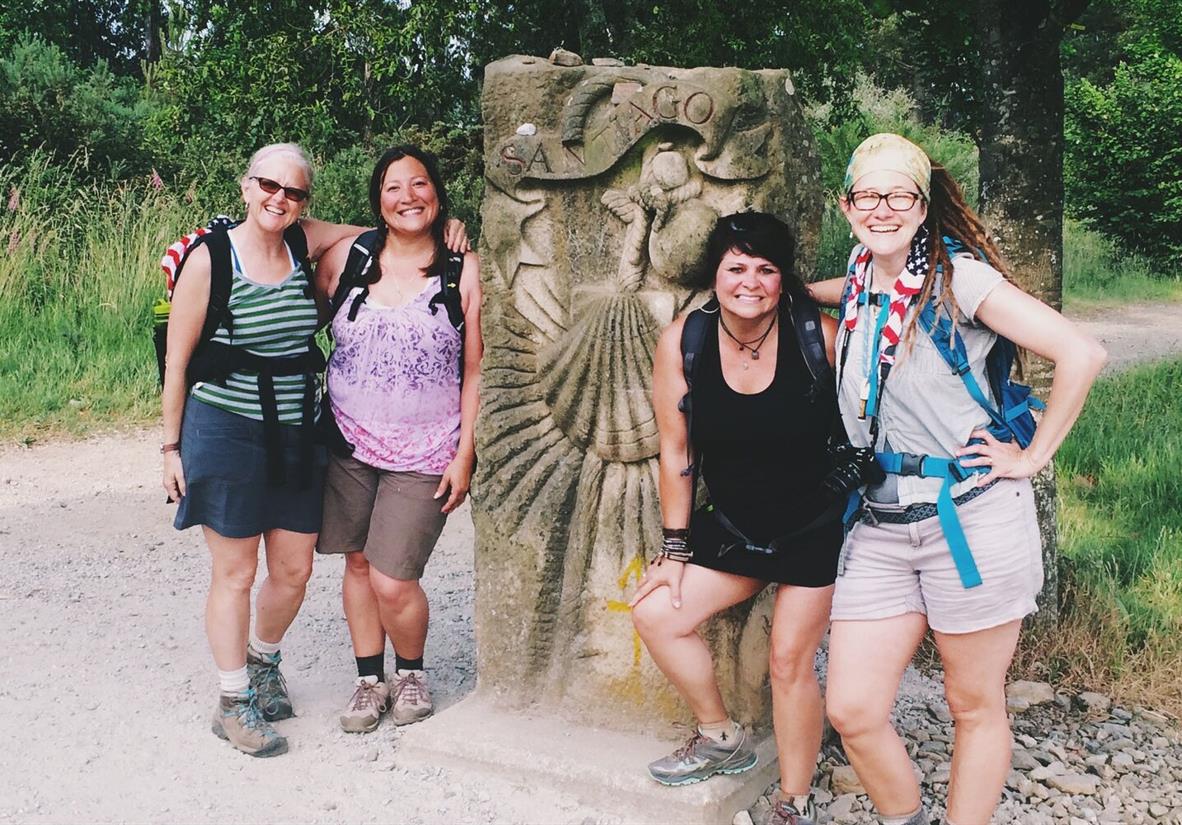 Walkers stopping for a photo along the Camino