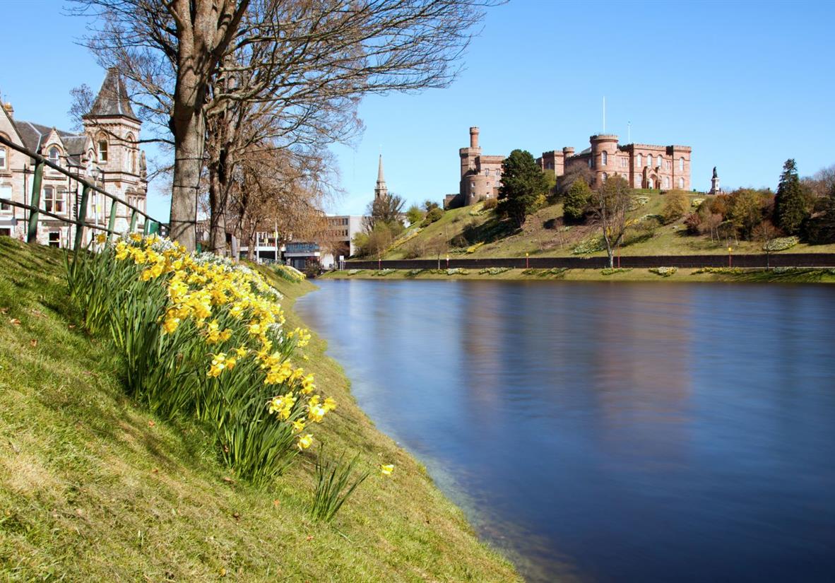 Inverness Castle overlooking the river in spring