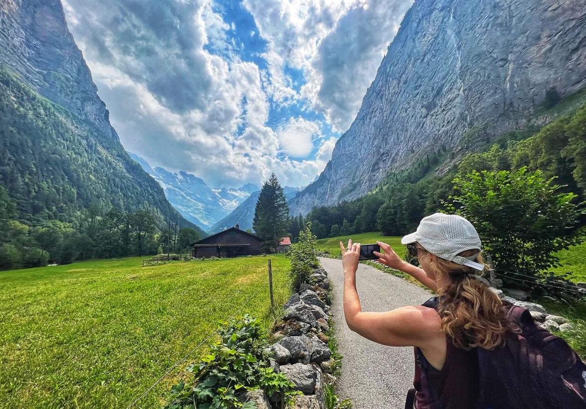 Taking a picture in the Lauterbrunnen Valley