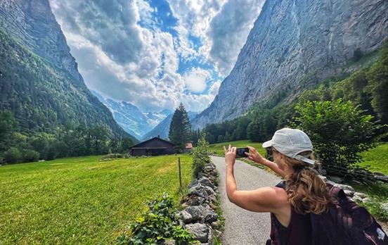 Taking a picture in the Lauterbrunnen Valley